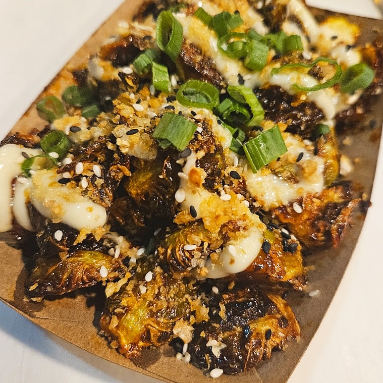 Fried brussels sprouts with gochujang glaze